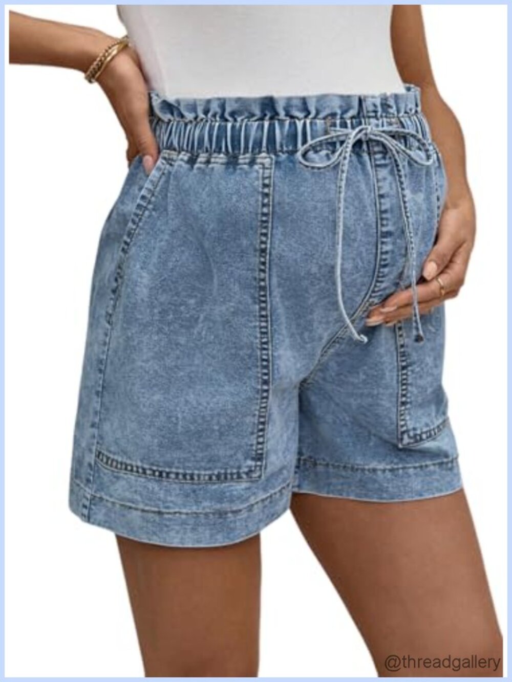 Maternity High Rise Drawstring Jean Shorts Stretchy Cotton Blend